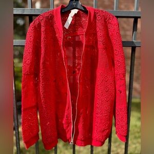 Chico's Red Lace Bomber Jacket